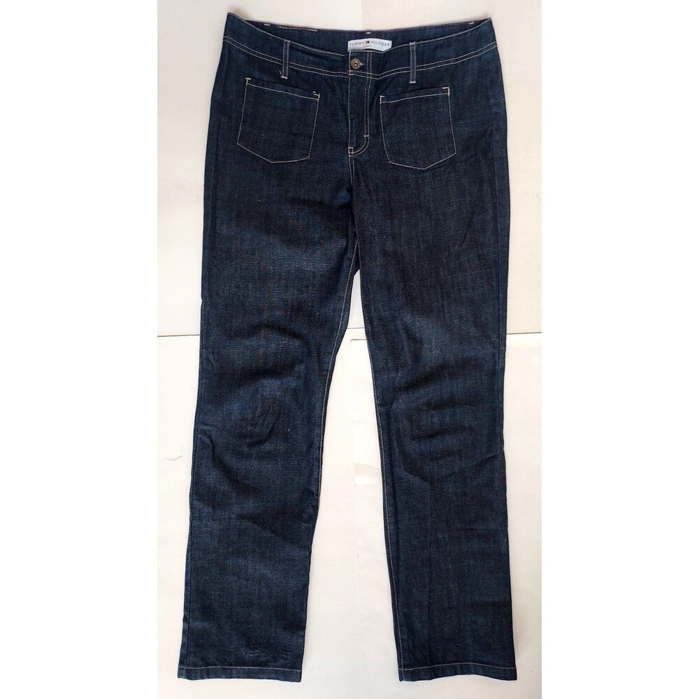 Ladies Tommy Hilfiger Dark Wash Patch Pocket Straight Leg Mid Rise Jeans Size 12